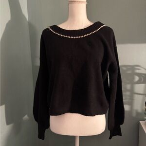 NWT EXPRESS Black Sweater with Bow Rhinestone Embellishment Small